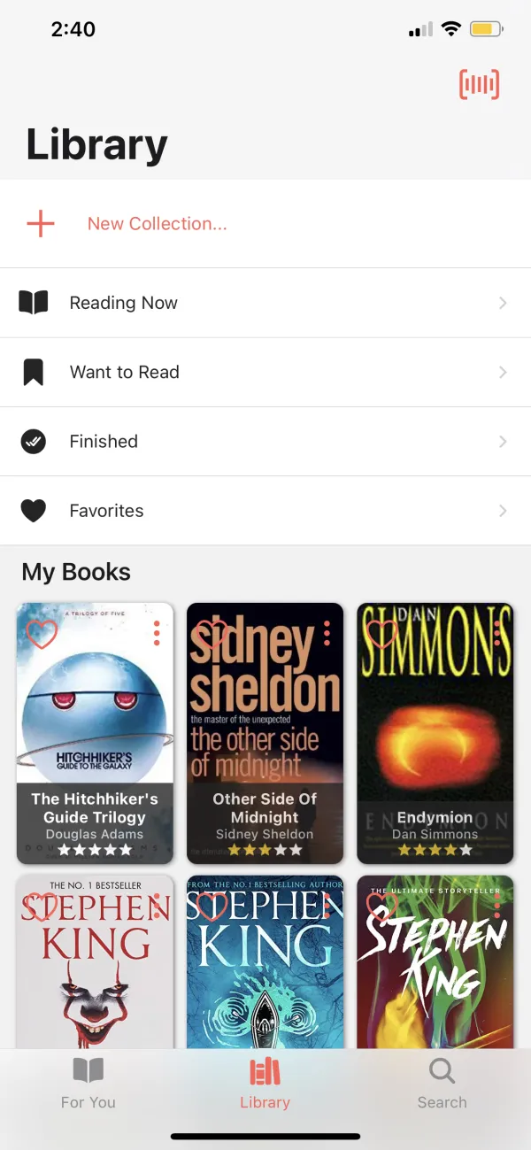 BookTrail iOS library grid with book covers, titles and authors